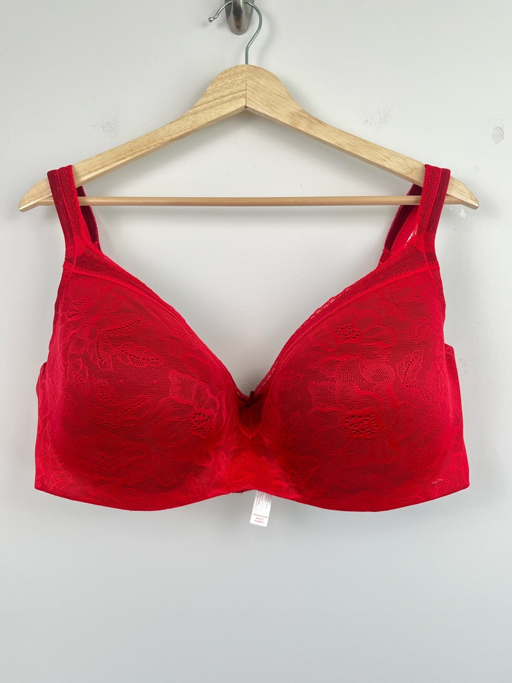 Cacique red Lightly Lined lace overlay underwire mesh back Balconette bra, 44DDD